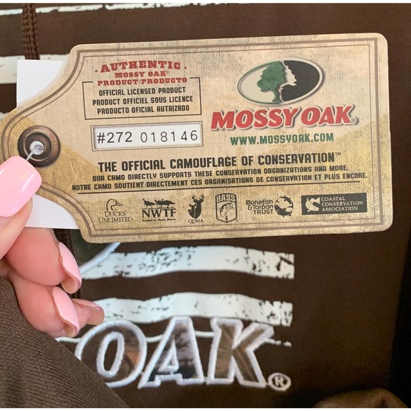 NWT, Mossy Oak Men's Large Long Sleeve Hoodie Kangaroo Hand Warmer Pocket, Brown - Picture 12 of 12